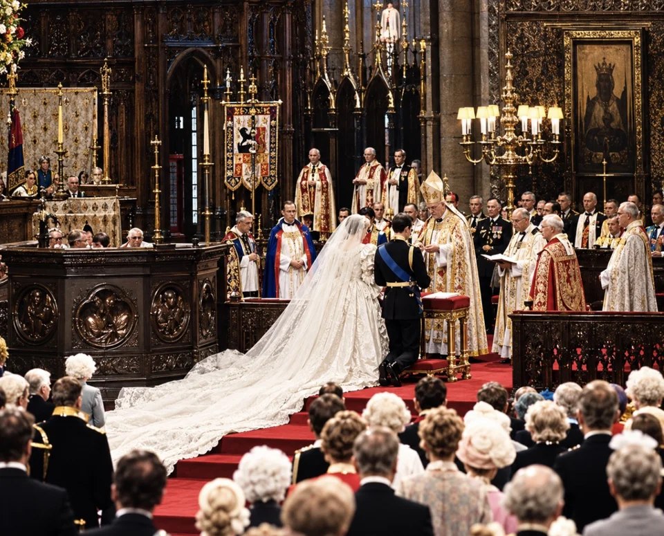 Charles and Diana before the clergy at St Paul’s Cathedral