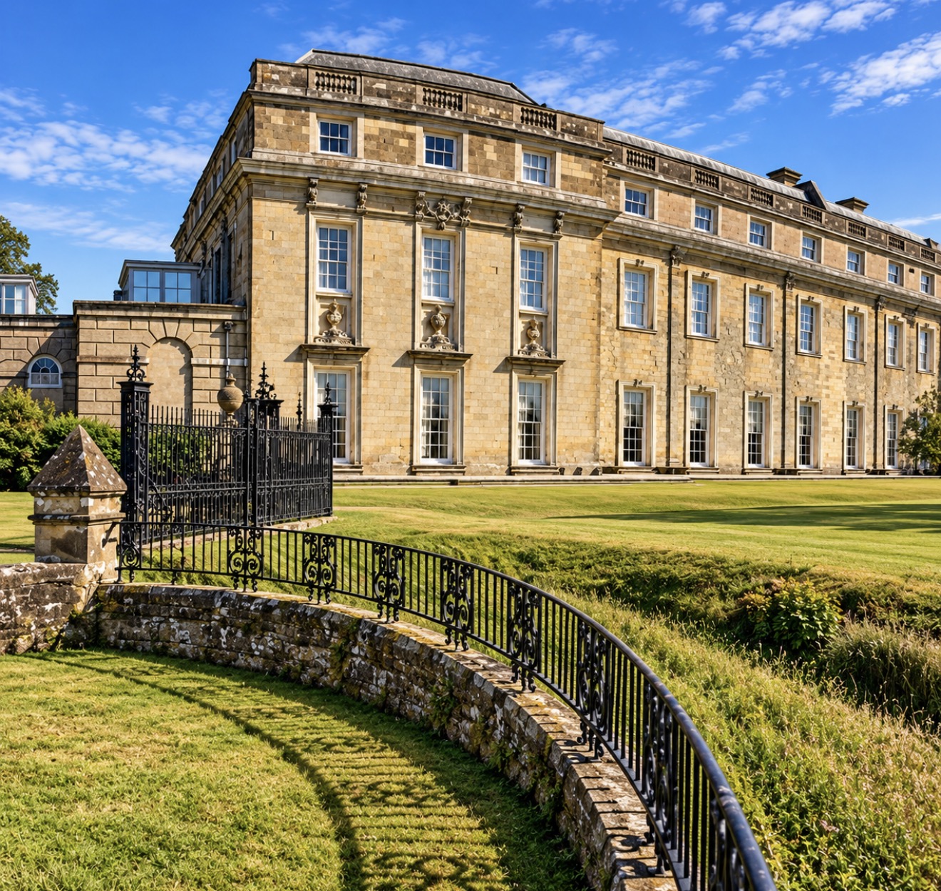 Curving ornamental railings beside Petworth House