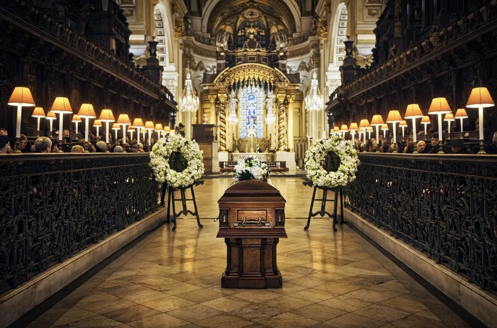 Wide view along St Paul’s Cathedral quire with gilded screens and ceremonial furnishings