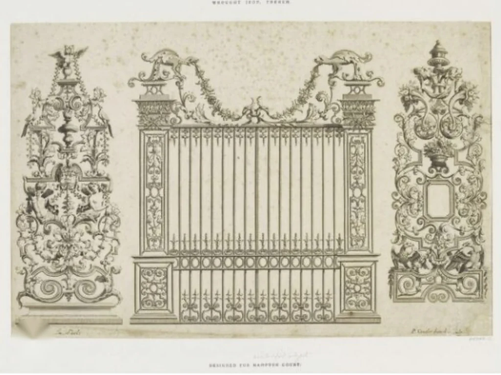 Engraved sheet of Hampton Court gate and pier panel designs